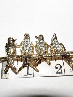 Vintage Gold‑Tone Four Birds Rhinestone Brooch – Sparkling Crystal Bird Pin,